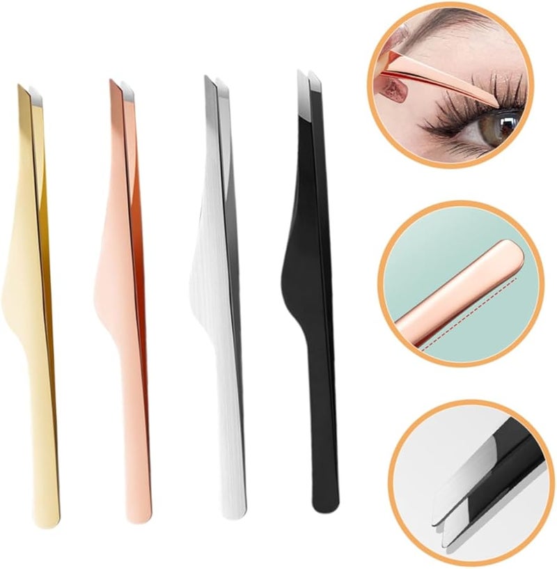 Matte Finish Stainless Steel Eyelash Tweezers 4pcs For Lash Extensions And Eyebrow Grooming - Image 2